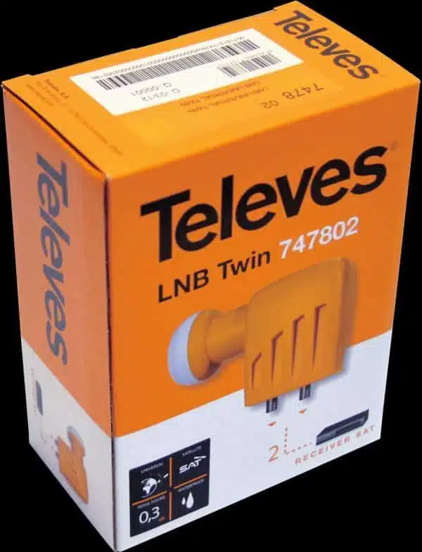 Opakowanie konwertera satelitarnego Televes Twin LNB.