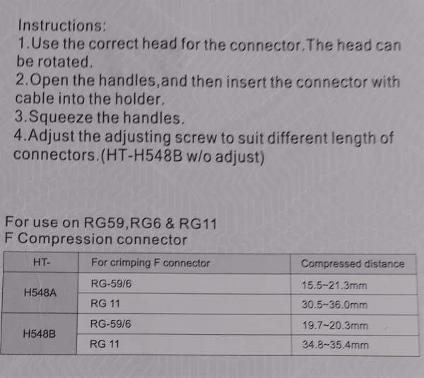Instrukcja dla złącza kablowego i tabela kompatybilności.