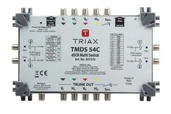 Przełącznik multiswitch Triax TMDS 54C dla instalacji satelitarnych.