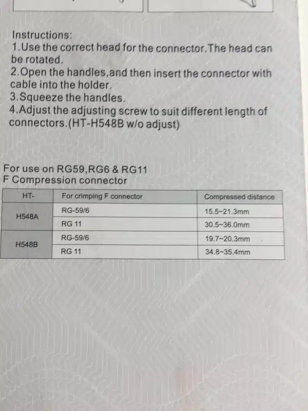 Instrukcja obsługi złącz kablowych RG59, RG6, RG11.