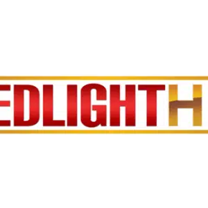 Red light HD logo with gradient background.