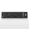 Black modern TV remote control on white background.