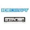 Icecrypt logo and satellite receiver back panel connectors.