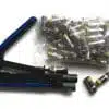 Crimping tool with cable connectors.
