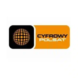 Logo Cyfrowy Polsat z kulką i napisem.