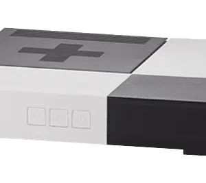 Retro gaming console on white background.