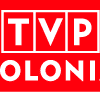 Logo TVP Polonia na czerwonym tle.