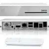 Digital receiver box with remote and rear connectivity ports.