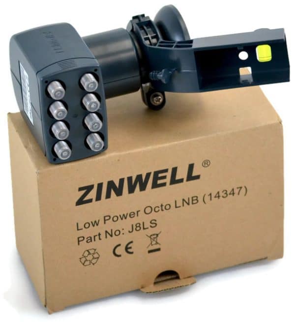 Konwerter Octo LNB firmy Zinwell na kartonie.