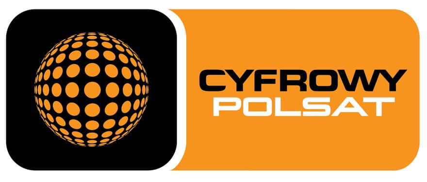 Logo Cyfrowego Polsatu, czarna pomarańczowa kolorystyka.
