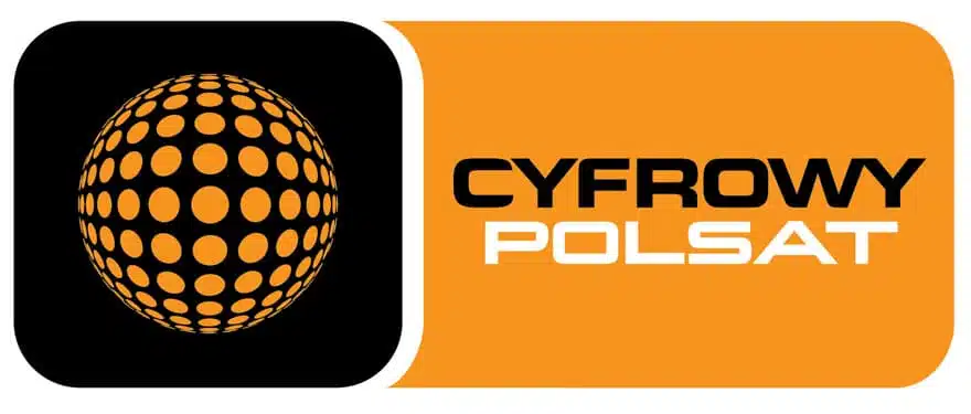 Logo Cyfrowego Polsatu, czarna pomarańczowa kolorystyka.