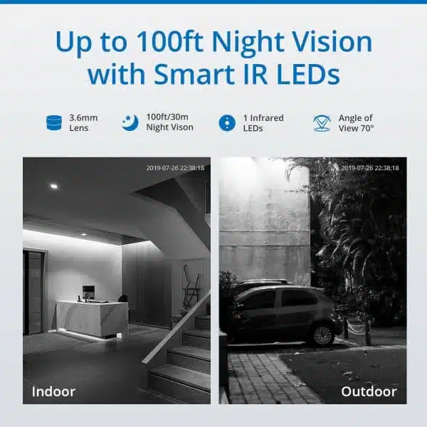 Wnętrze i zewnątrz nocą, kamera z IR LED.