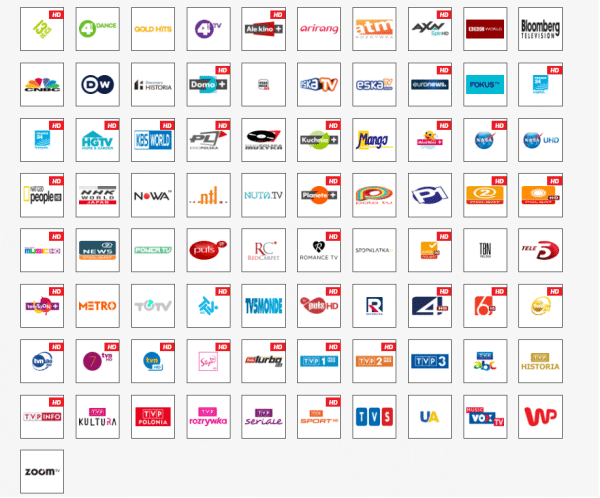 Siatka logotypów międzynarodowych stacji telewizyjnych HD.