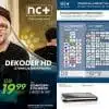 Man in advertisement for HD decoder and TV packages.